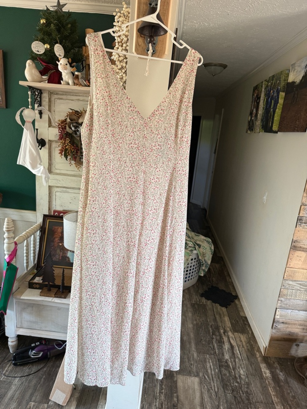 Lulu's Floral V-Neck Maxi Dress in Cream and Pink